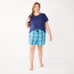 Plus Size Sonoma Goods For Life® Short Sleeve Pajama Top & Pajama Shorts Sleep Set -Sonoma Style 5673713 ALT2