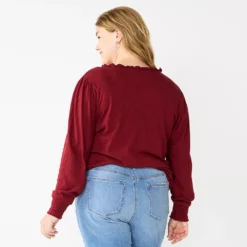 Plus Size Sonoma Goods For Life® Smocked Sleeve V-Neck Top -Sonoma Style 5689960 ALT