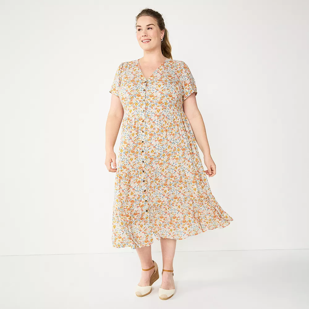Plus Size Sonoma Goods For Life® Button Front Tiered Midi Dress 1 Plus Size Sonoma Goods For Life® Button Front Tiered Midi Dress